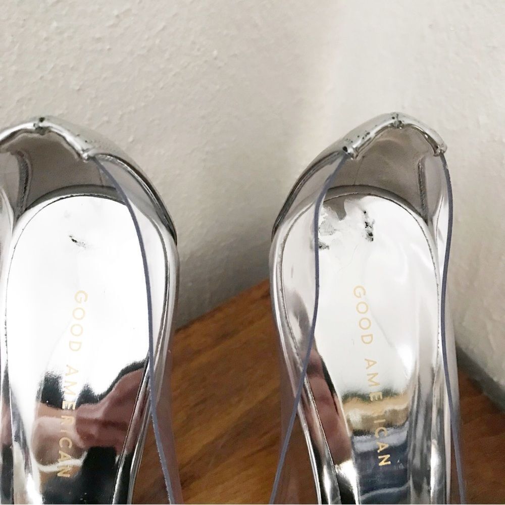 New GOOD AMERICAN CLEAR Silver Heels - Picture 7 of 13